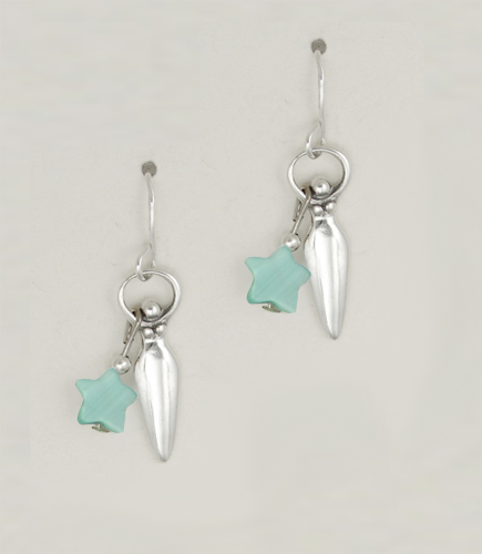 Sterling Silver Little Goddess Drop Dangle Earrings With Green MOP Star